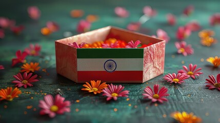 an open heart box with red hearts fluttering in india independence day