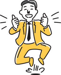 跳んで喜ぶひょうきんなおじさん