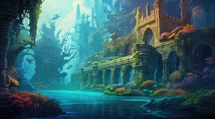 Fototapeta premium Enchanted Ruins Underwater Realm