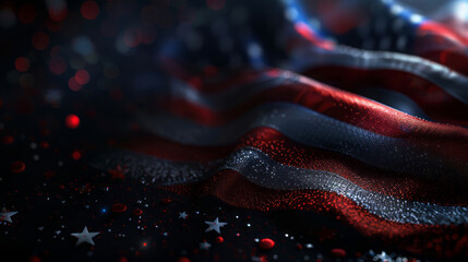 American Flag with Sparkles on Blue Gradient Background