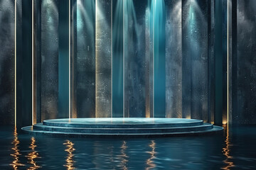 Podium, water stage design template for product placement, advertising or marketing backdrop.