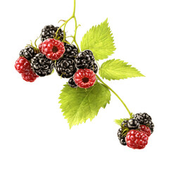 Juicy blackberries gleaming thorny stems twisting juice splattering Rubus fruticosus Food and Culinary concept