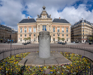 Paris, France - 03 24 2024: View of the Town Hall of the 19th arrondissement of Paris building and...