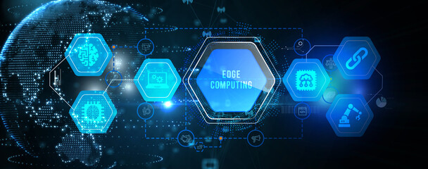 Edge computing modern IT technology on virtual screen. Business, technology, internet and networking concept. 3d illustration