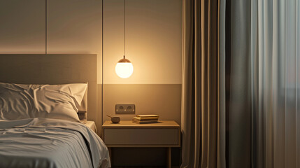 Bedroom featuring a low-hanging Italian pendant light for a modern ambiance.