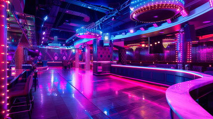 Lively nightclub atmosphere crafted with colorful Italian LED lighting.