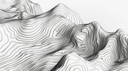 Abstract monochrome lines forming fluid landscape contours - obrazy, fototapety, plakaty