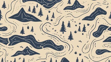 Abstract mountain and forest pattern on a beige background - obrazy, fototapety, plakaty
