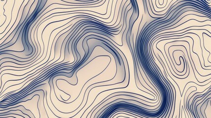 Abstract wavy lines in a calming blue and cream palette - obrazy, fototapety, plakaty
