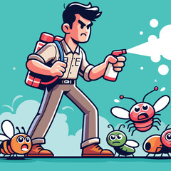 illustration of a man spraying insects