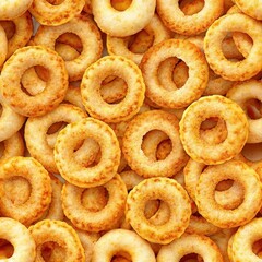 Seamless pattern of crunchy onion rings coated in golden breadcrumbs, Generative AI