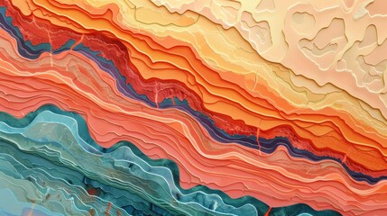 Colorful layered paper art creating an abstract topographical landscape - obrazy, fototapety, plakaty