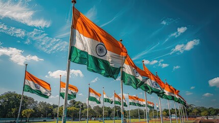 indian flags on the blue sky. india independence day.