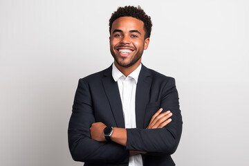 a portrait of a multiracial businessman in a suit on an isolated white background