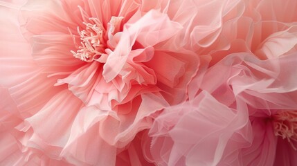 Pink tulle fabric close-up texture. Full frame abstract background with soft waves.