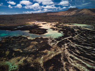 View of a paradisiacal beach in Lanzarote from a drone