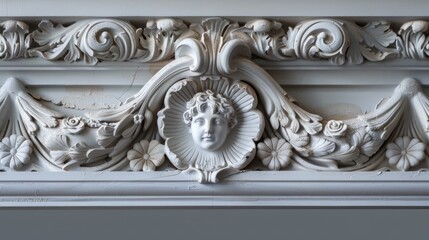 Ornate plasterwork featuring a classical female face and acanthus leaf design