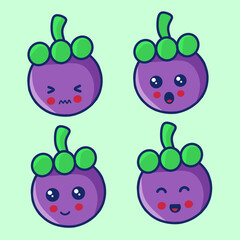 set of funny mangosteen cartoon character in various emotions