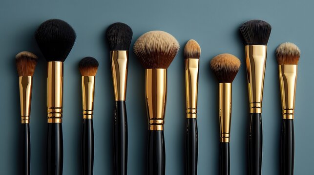 Set of decorative cosmetics and accessories for makeup on pink background. Beauty blog banner design. Professional makeup brushes and tools, make-up products set