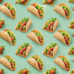 Seamless pattern of crunchy onion rings coated in golden breadcrumbs, Generative AI