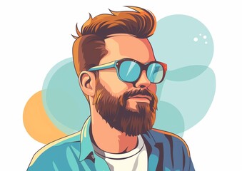 Hipster Man with Beard and Sunglasses Illustration on Abstract Background