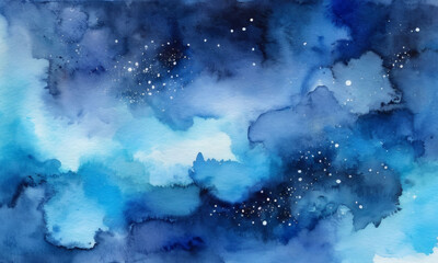 Fototapeta na wymiar Watercolor Blue Galaxy