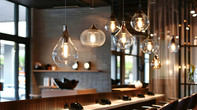 Fashionable hair salon with bespoke Italian lighting for a vibrant ambiance.