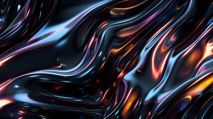 Abstract image featuring flowing metallic textures with highlights of blue and red.