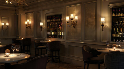 Chic bar setup with Italian sconces casting a warm, inviting glow.