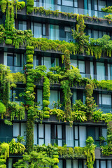 Architecture, sustainability and environment with buildings in city for carbon footprint, eco friendly, green plants.