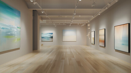 Obraz premium Minimalist Italian ceiling lights casting ambient light in an art gallery.