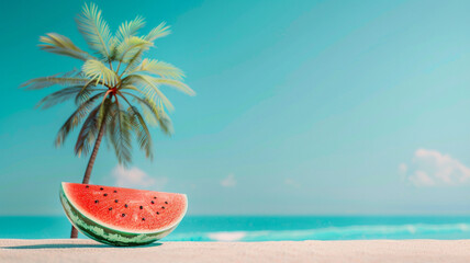 Obraz premium summer time holiday background, tropical beach island happy day bright sunshine, tropical fruits. Creative minimal summer idea
