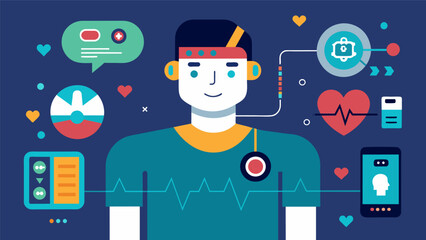 A wearable device that measures and analyzes biological indicators such as heart rate and skin temperature to help detect and communicate emotional. Vector illustration