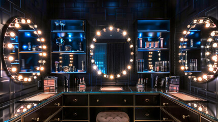 Obraz premium Chic dressing space with light-enhancing Italian vanity mirrors.