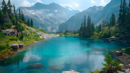 Fototapeta na wymiar a glacial lake with vibrant turquoise water