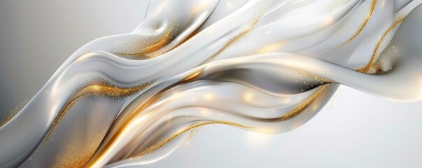 Obraz premium Abstract white and gold swirl wave background.