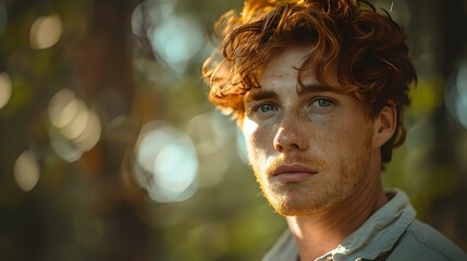 Portrait of a Red-Haired Man in Contemplative Mood in Urban Setting