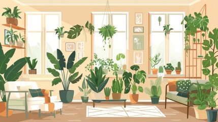Big living room with many plants