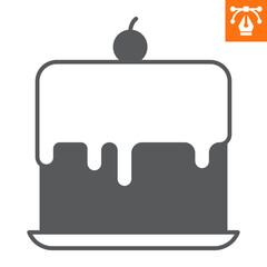 Cake solid icon, glyph style icon for web site or mobile app, bakery and holidays, sweet dessert vector icon, simple vector illustration, vector graphics with editable strokes.