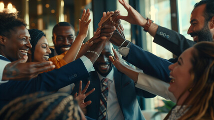 Group of People Standing With Raised Hands