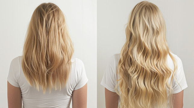 Before and after: Hair extensions give women thicker, longer hair with beautiful volume.