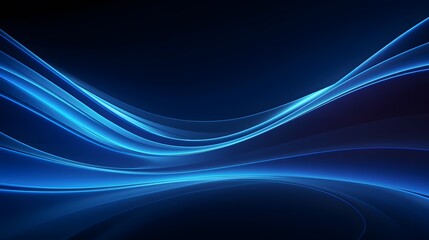 Naklejka premium 3d render, abstract minimal neon background with glowing wavy line. Dark wall illuminated with led lamps. Blue futuristic wallpaper