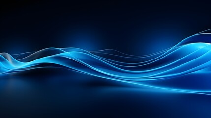 
3d render, abstract minimal neon background with glowing wavy line. Dark wall illuminated with led lamps. Blue futuristic wallpaper