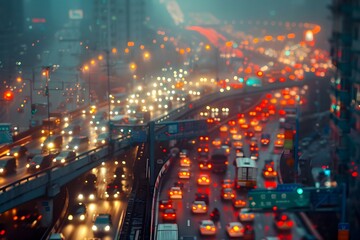 Fototapeta premium Captivating Visuals of Rush Hour Traffic Congestion on Busy Highways and City Streets