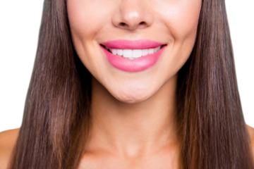 Close up photo portrait of beautiful nice good pretty attractive woman with toothy shinny perfect idea straight teeth isolated on blue vivid bright background