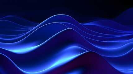 
3d render, abstract minimal neon background with glowing wavy line. Dark wall illuminated with led lamps. Blue futuristic wallpaper