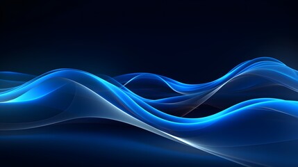 
3d render, abstract minimal neon background with glowing wavy line. Dark wall illuminated with led lamps. Blue futuristic wallpaper