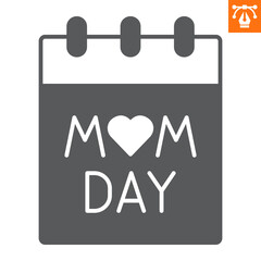 Mom day calendar solid icon, glyph style icon for web site or mobile app, mom's day and holiday, mothers day vector icon, simple vector illustration, vector graphics with editable strokes.
