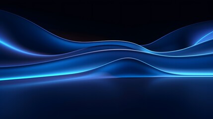 
3d render, abstract minimal neon background with glowing wavy line. Dark wall illuminated with led lamps. Blue futuristic wallpaper