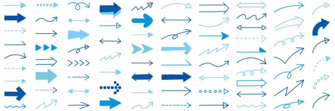 シンプルな矢印アイコンセット。ベクター、イラスト、手書き、線、上下、左右